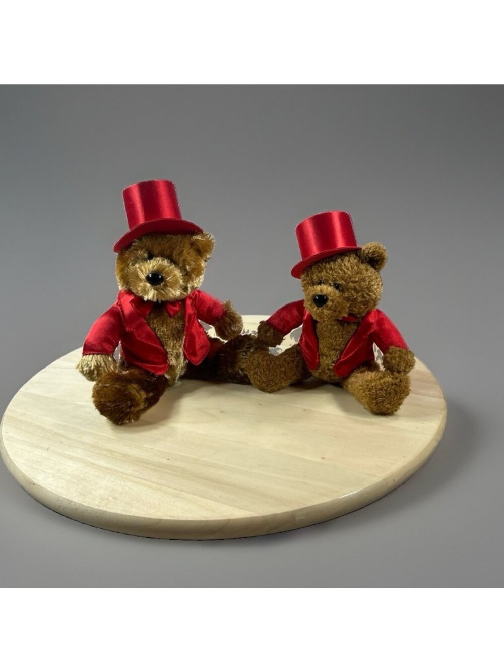 Lot 2 Vintage Valentines Brown Plush BEAR In Red Satin Top Hat & Jacket Gallerie
